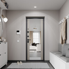 Дверь входная Torex Талса Скай левая крема - черная шагрень с зеркалом 950х2050 мм - фото 14