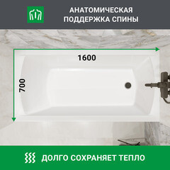 Ванна акриловая Ollie 160х70 см без ножек (01ол1670) - фото 13
