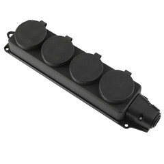 Изображение товара Розетка штепсельная Düwi четверная с заземлением IP44 настенная черная