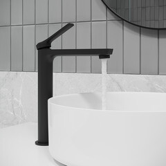 Смеситель для раковины высокий Iddis Parker однорычажный черный (PARBL01i01) - фото 5