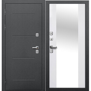 Дверь входная с терморазрывом Ferroni Isoterma левая антик серебро - эмалит белый с зеркалом 960х2050 мм