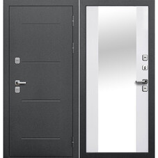 Дверь входная с терморазрывом Ferroni Isoterma правая антик серебро - эмалит белый с зеркалом 960х2050 мм
