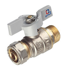 Изображение товара Кран шаровой латунный СТМ 16 обж(ц) х 1/2 НР(ш) для металлопластиковых труб бабочка прямой