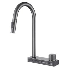 Смеситель для кухни Abber Kreis никель с высоким изливом с водопадом с вытяжной лейкой (AF8114NG) - фото 1