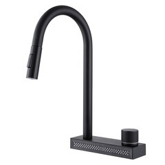 Смеситель для кухни Abber Kreis черный с высоким изливом с водопадом с вытяжной лейкой (AF8114B) - фото 1