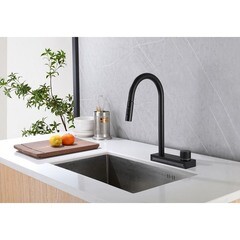 Смеситель для кухни Abber Kreis черный с высоким изливом с водопадом с вытяжной лейкой (AF8114B) - фото 3