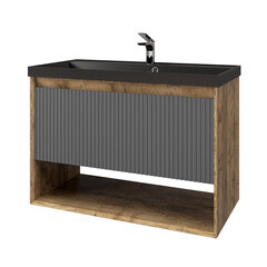 Комплект тумба с раковиной Jorno Tossony 90 см подвесная дуб самдал/антрацит (Toss.01.90/P/DS-A/JR) - фото 1