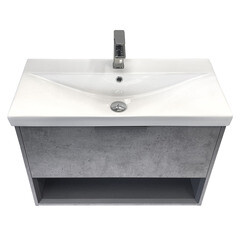 Комплект тумба с раковиной Comforty Флорида 80 см подвесная бетон светлый/антрацит (00-00021209CF) - фото 16