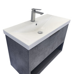 Комплект тумба с раковиной Comforty Флорида 80 см подвесная бетон светлый/антрацит (00-00021209CF) - фото 18