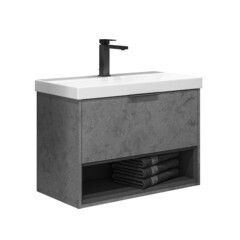 Изображение товара Комплект тумба с раковиной Comforty Флорида 80 см подвесная бетон светлый/антрацит (00-00021209CF)