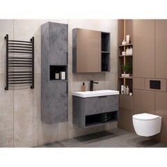 Зеркальный шкаф Comforty Флорида 80х80х15 см подвесной бетон светлый/антрацит - фото 9