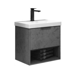 Изображение товара Комплект тумба с раковиной Comforty Флорида 60 см подвесная бетон светлый/антрацит (00-00021208CF)