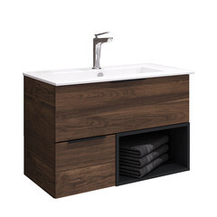 Изображение товара Комплект тумба с раковиной Comforty Гавана 80 см подвесная дуб темно-коричневый (00-00021225CF)