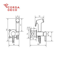 Смеситель с гигиеническим душем встраиваемый Corsa Deco со скрытой частью в комплекте черный (HF001B) - фото 9