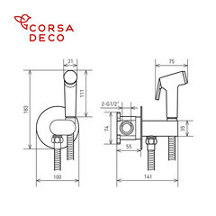 Смеситель с гигиеническим душем встраиваемый Corsa Deco со скрытой частью в комплекте черный (HF003B) - фото 10