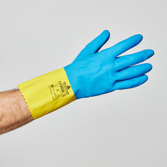 Перчатки латексные химическистойкие Delta Plus VE330 желто-синие 10 (XL) (VE330BJ09) - фото 6
