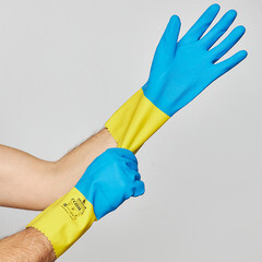 Перчатки латексные химическистойкие Delta Plus VE330 желто-синие 10 (XL) (VE330BJ09) - фото 4