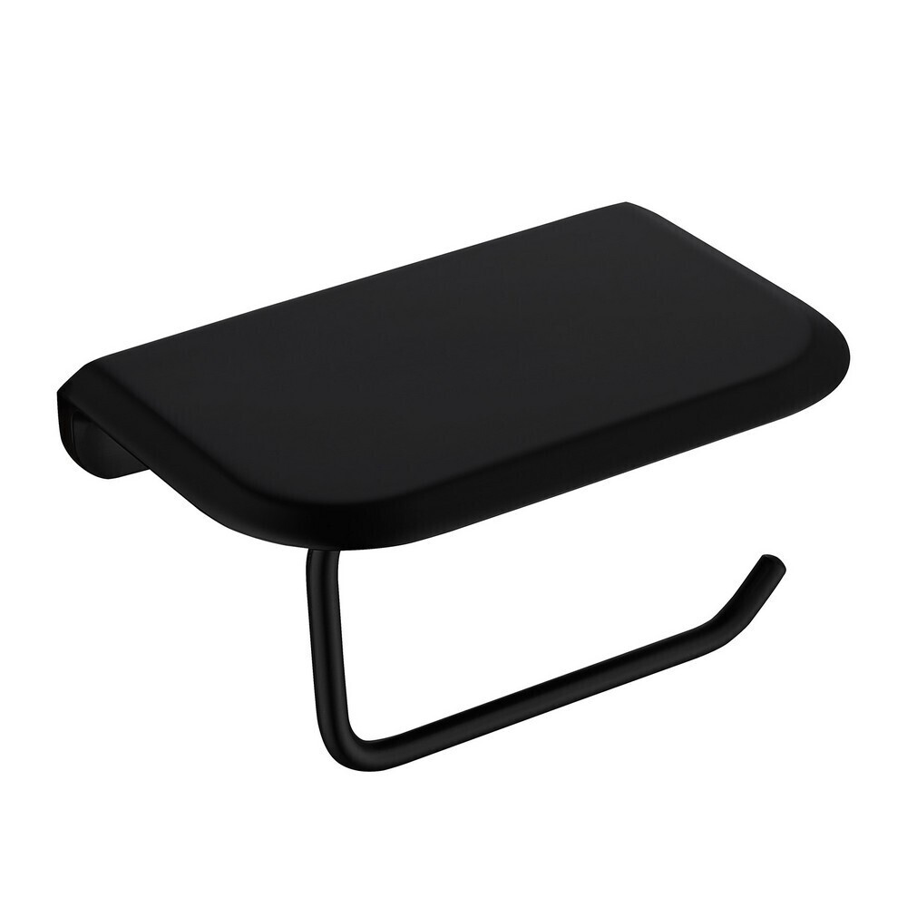 Изображение товара Держатель для туалетной бумаги Abber Nord с полкой из нержавеющей стали черный матовый