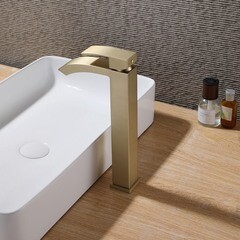 Смеситель для раковины высокий Abber Wasserfall однорычажный золото (AF8611G) - фото 2