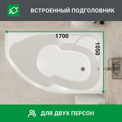 Ванна акриловая 1Marka Acrylika 170х105 см правая без ножек (У12957) - фото 13