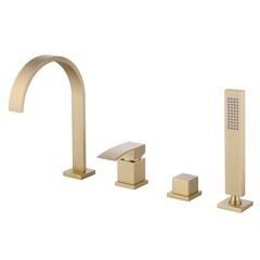 Смеситель на борт ванны Abber Wasserfall золото однорычажный с лейкой (AF8613G) - фото 1