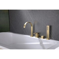 Смеситель на борт ванны Abber Wasserfall золото однорычажный с лейкой (AF8613G) - фото 3