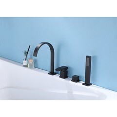 Смеситель на борт ванны Abber Wasserfall черный однорычажный с лейкой (AF8613B) - фото 2