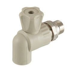 Изображение товара Кран шаровой полипропиленовый Valfex 20 мм х 1/2 НР(ш) с американкой угловой серый (10148020Г)
