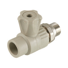 Изображение товара Кран шаровой полипропиленовый Valfex 20 мм х 1/2 НР(ш) с американкой прямой серый (10149020Г)