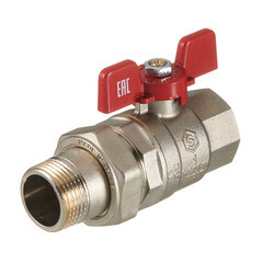 Кран шаровой латунный Stout SVB 1 ВР(г) х 1 НР(ш) полнопроходной бабочка со сгоном прямой (SVB-1007-200025) - фото 1