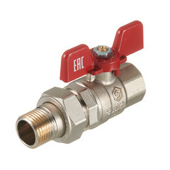 Кран шаровой латунный Stout SVB 1/2 ВР(г) х 1/2 НР(ш) полнопроходной бабочка со сгоном прямой (SVB-1007-200015) - фото 1