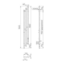Полотенцесушитель электрический Indigo Sky Pro 1500х170 мм 138 Вт с терморегулятором графит металлик - фото 2
