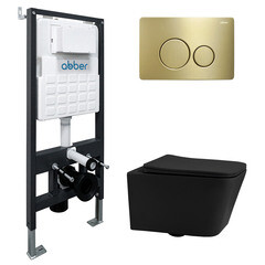 Комплект инсталляции Abber с унитазом Rechteck с кнопкой золото и сиденьем микролифт (AC1201MB-AC0105-AC0121MMG) - фото 1