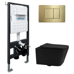 Комплект инсталляции Abber с унитазом Rechteck с кнопкой золото и сиденьем микролифт (AC1201MB-AC0105-AC0120MMG) - фото 1