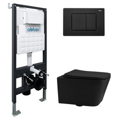 Комплект инсталляции Abber с унитазом Rechteck с кнопкой черной и сиденьем микролифт (AC1201MB-AC0105-AC0120MB) - фото 1
