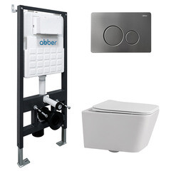 Изображение товара Комплект инсталляции Abber с унитазом Rechteck с кнопкой никель и сиденьем микролифт (AC1201-AC0105-AC0121NG)