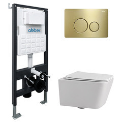 Комплект инсталляции Abber с унитазом Rechteck с кнопкой золото и сиденьем микролифт (AC1201-AC0105-AC0121MMG) - фото 1