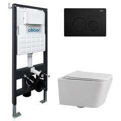 Комплект инсталляции Abber с унитазом Rechteck с кнопкой черной и сиденьем микролифт (AC1201-AC0105-AC0121MB) - фото 1