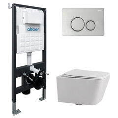 Изображение товара Комплект инсталляции Abber с унитазом Rechteck с кнопкой хром и сиденьем микролифт (AC1201-AC0105-AC0121)