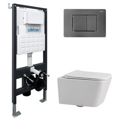 Комплект инсталляции Abber с унитазом Rechteck с кнопкой никель и сиденьем микролифт (AC1201-AC0105-AC0120NG)