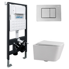 Комплект инсталляции Abber с унитазом Rechteck с кнопкой хром и сиденьем микролифт (AC1201-AC0105-AC0120) - фото 1
