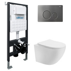 Комплект инсталляции Abber с унитазом Bequem с кнопкой никель и сиденьем микролифт (AC1100T-AC0105-AC0121NG) - фото 1