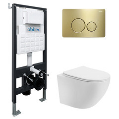 Комплект инсталляции Abber с унитазом Bequem с кнопкой золото и сиденьем микролифт (AC1100T-AC0105-AC0121MMG) - фото 1