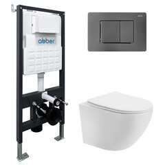 Комплект инсталляции Abber с унитазом Bequem с кнопкой никель и сиденьем микролифт (AC1100T-AC0105-AC0120NG)