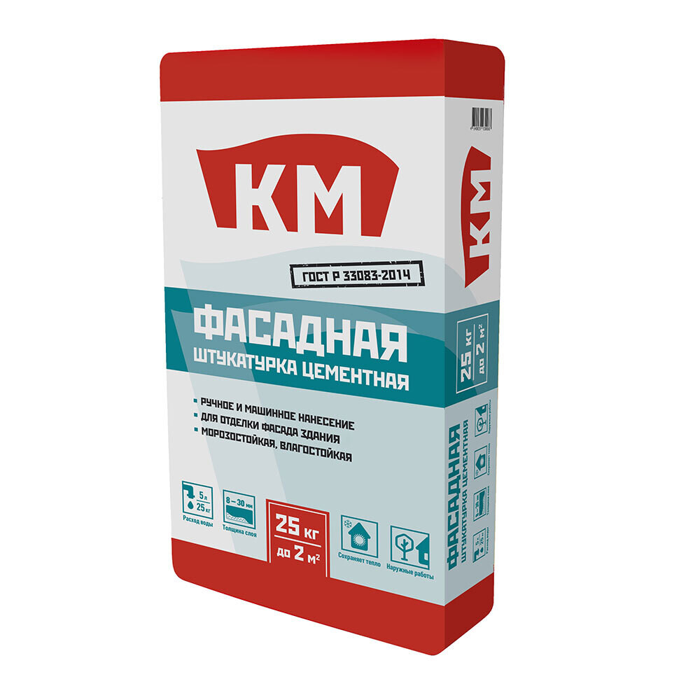 

Штукатурка цементная КМ Фасадная 25 кг