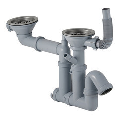 Сифон для двойной мойки АНИ пласт 3 1/2х40 мм с выпуском d115 мм с переливом с соединением 40 мм (F7500S) - фото 1