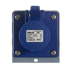 Розетка силовая угловая настенная Dekraft РС-103 с заземлением 2P+PE 1 фаза 16 А 220 В IP44 синяя (26190DEK) - фото 2