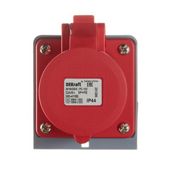 Розетка силовая угловая настенная Dekraft РС-103 с заземлением 3P+PE 3 фазы 32 А 380 В IP44 красная (26193DEK) - фото 2