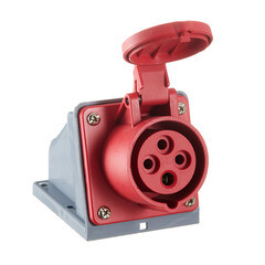 Изображение товара Розетка силовая угловая настенная Dekraft РС-103 с заземлением 3P+PE 3 фазы 16 А 380 В IP44 красная (26192DEK)