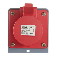 Розетка силовая угловая настенная Dekraft РС-103 с заземлением 3P+PE 3 фазы 16 А 380 В IP44 красная (26192DEK) - фото 2